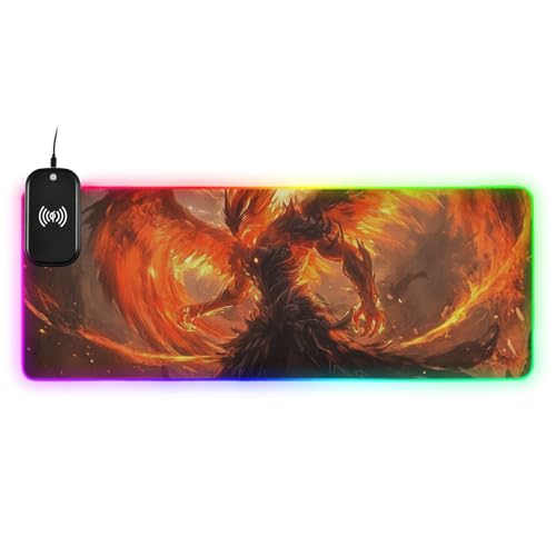 Tapis de souris grand format Orange Flamme Phoenix pour clavier et souris