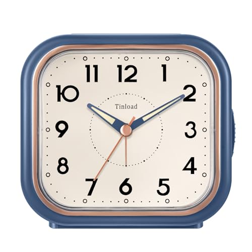 Image of Tinload 4.3 inch Vintage Retro Analog Alarm Clock, Super Silent Non Ticking Clock with Manual Light, Snooze, Battery Operated, Simply Design, for Living Room, Bedroom, Bedside, Desk(Blue)