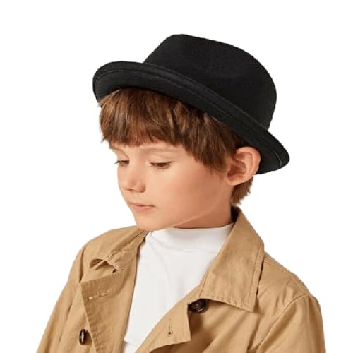 Kids-Boys Fedoras Caps Short-Brim Frdoras-Trilby-Hat Classic 20s Felt Gangster-Manhattan-Hat for 4-8 Years Old rs Black