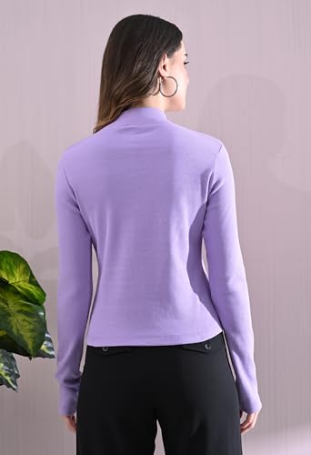 Image of High-Neck Full Sleeves Cotton Top for Women | Casual Regular Fit