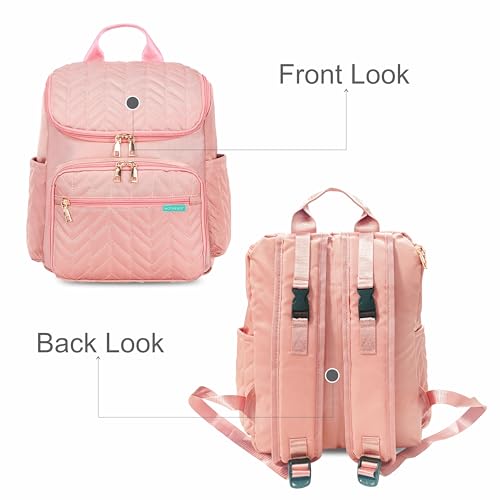 Image of Motherly Quilted Diaper Bag for Mothers for Travel, Maternity Bag for Newborn Baby, Mothers Travelling Bag, Multiple Pocket Backpack for moms, Water Resistant Baby Bag for moms with Warranty(Pink)