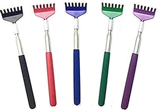 TSY TOOL Set of 5 Extendable Retractable Back Scratchers Stainless Steel with Non Slip Handle Extends 26" Inches for Men Women Assorted Colors