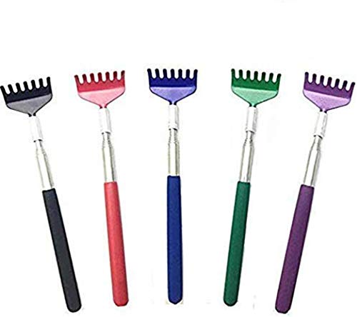 TSY TOOL Set of 5 Extendable Retractable Back Scratchers Stainless Steel with Non Slip Handle Extends 26" Inches for Men Women Assorted Colors