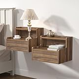 Skokliz Floating Bedside Table Set of 2, Small Wall Mounted Nightstand with Drawer and Open Shelf, Floating Shelf for Bedroom, Living Room, Kictench
