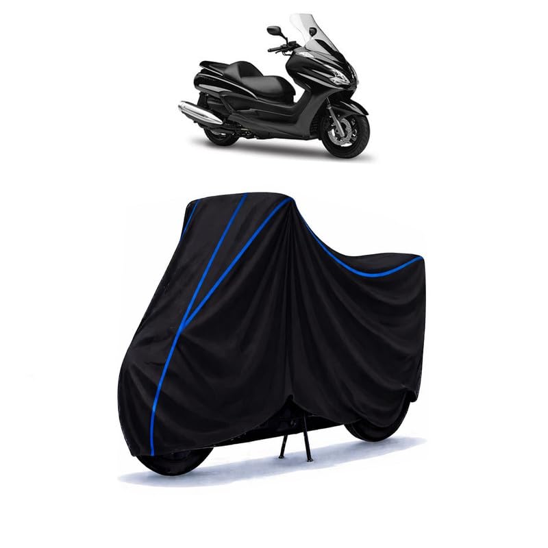 Image of Scooty Cover Water Resistant for Majesty S 155 Maxi | Universal Scooter & Bike Cover | Heavy Duty UV Dust, Rain & Scratch Protection | Elastic Fit All Weather Indoor Outdoor | Black with Blue Piping