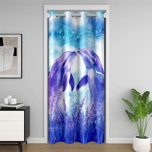 Homewish Dauphin Mignon Rideau Occultant 86x203,Lavande Rideau de Porte,Faune Rideaux de Séparation de Chambre,Éclaboussures Rideau Porte Entrée,Violet Bleu...