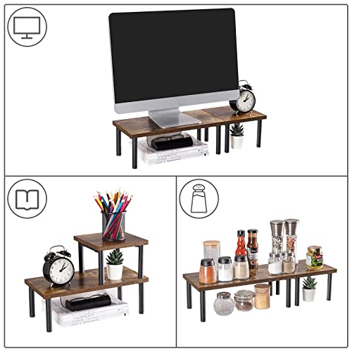 Honiter Desk Shelf Organizer, Wood Desktop Shelf, Desktop Organizer Office Storage Rack Adjustable Wood Display Shelf, Freestanding Small Bookshelf Desk Supplies Organizers For Home Office Decor #TOP7