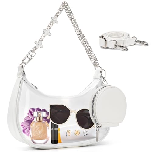 Glamgen Clear Bag for Stadium Approved Events Clear Shoulder Bag with Cute Purses for Women Concerts Sports Events Travel Crossbody - White