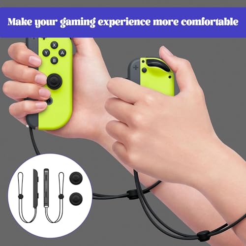 2 Pcs Wrist Strap for Nintendo Switch Joycon, Adjustable Elastic Wrist Strap for Nintendo Switch Wrist Strap, Controller Wristband Replacement for Joy Con Wrist Strap with 2 Pcs Joystick Cap (Black) - Image 3