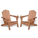 Eesdom Adirondack Chair Set of 2, 5-Slatted All-Weather Outdoor Adirondack Chair, Wood Texture Lawn Chair for Fire Pit, Patio, Garden, Poolside, Teak