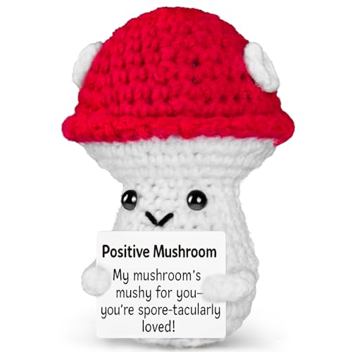 Emotional Support Crochet, Positive Crochet Mushroom, Encouragement Gifts for Women Men Birthday Christmas Self Care Friends Coworkers Relaxation Gift