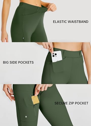 Miniatura 4 de Willit Pantalones De Equitación Para Mujer Con Inserciones Completas, De Silicona, Cintura Alta, Elásticos, Con Bolsillo Con Cremallera, Trabillas Para Cinturón, Verde Militar, S