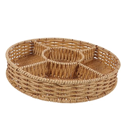 Unomor Imitation Rattan Fruit Plate Round Pouf Fruit Platter Bread Tray Tabletop Bread Basket Food Storage Basket Round Stool Sundries Holder Fruit Tray Pp Light Brown re-usable