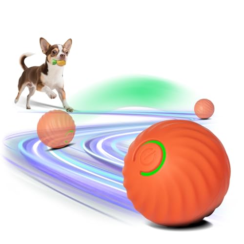 Image of Interactive Dog Toys Ball Small, 2.1 inch Bouncing Rotating Ball, Pet Toys for Small Dogs, USB Rechargeable (Orange)