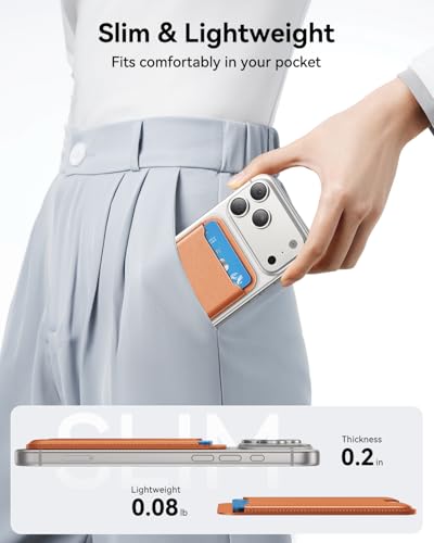 Image of TWZKG for MagSafe Wallet, 3 Cards Holder, Slim Magnetic Phone Wallet for iPhone 17 /16 /15 /14 /13 /12 Pro Max Plus Air Series,RFID Blocking Vegan Leather,Orange