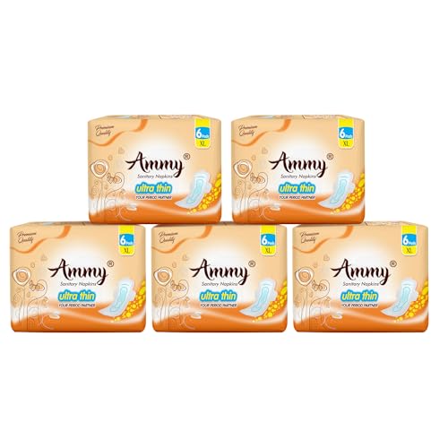 Image of Ammy Super Absorbent Ultra Thin Sanitary Pads - 30 Pcs XL Size for Heavy Flow | Cottony Soft, Rash Free, Leak Lock with 7 Layer Protection & Advanced Gel Lock Feature | Pack of 5