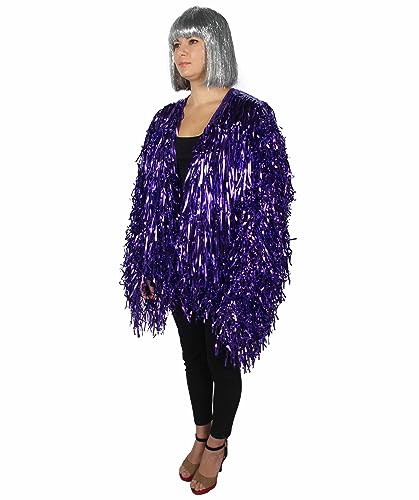 Unisex Festival Carnival Thick Tinsel Jacket with Loose Fit, Extra Dense Tinsel, Purple Medium2