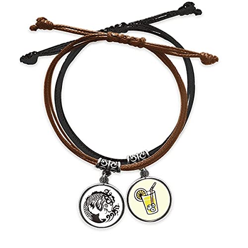 Bracelet poisson en corde et cuir marron ajustable style marin