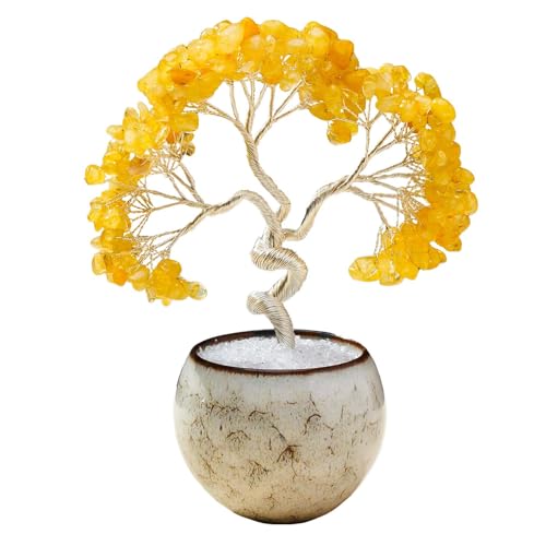 Runyangshi Citrine Crystal Tree of Life - 7in Chakra Crystal Money Tree with 297 Natural Healing Crystal Gemstone for Feng Shui, Luck, Balancing Energy Home Decor & Spiritual Gift