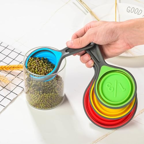 Silicone Foldable Measuring Spoons Set for Baking Coffee Sugar Flour Spices Kitchen Tool(Color&Green) - image 3