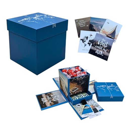Explosionsbox Reisen – Geldgeschenk Reise, Reisekasse, Urlaub, Geschenk für Frauen, Reisegeschenk, Geschenkbox, Weltreise, Kreuzfahrtgeschenk, Reise gadgets, Auslandsstudium, Work and Travel