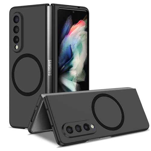 Ysnzaq Magnética Funda para Samsung Galaxy Z Fold 3 7.6' Compatible con Magsafe, Protección de Grado Militar Resistente a Arañazos Bumper Funda para Samsung Galaxy Z Fold3. MY Black