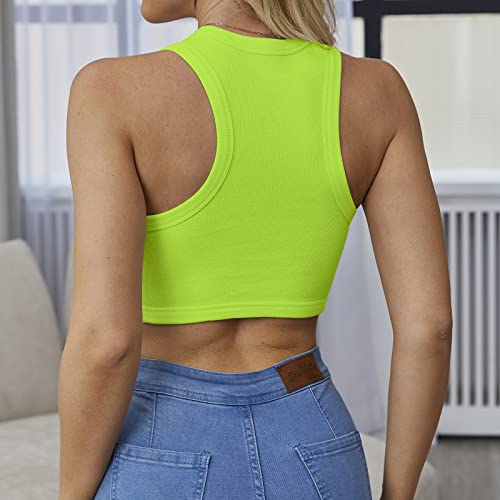 Dwnval Sexy Sleeveless Crewneck Ribbed Knitted Tank Crop Tops For Women(Neon Green,S) #TOP1