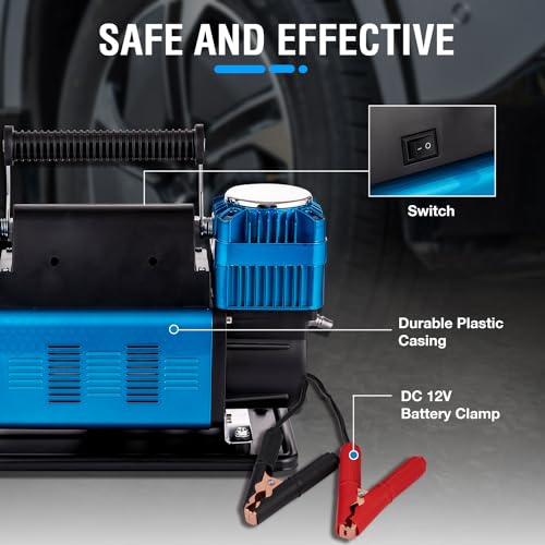 KATSU Tools Profesional Inflador de Neumáticos de Coche con Doble Pistón, 150 PSI 12V 90Amp Portátil Gran Volumen Compresor de Aire Bomba de Neumáticos para 4WD Auto Van Camiones Inflables - imagen 7