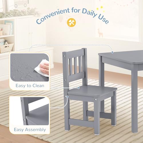 Image of Curipeer Toddler Table and Chair Set, Kids Table and Chairs, Kids Table with Rubber Wood Legs for Children, Toddler Table and 2 Chairs for Kid's Room, Bedroom, Playroom (Gray)