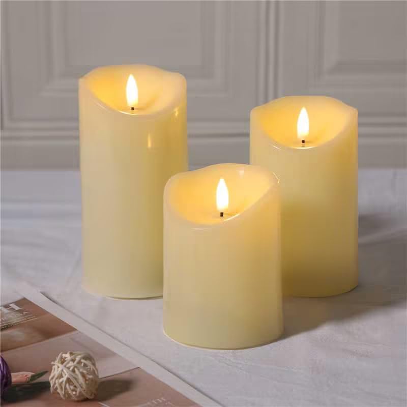 Image of Flameless Candles with Remote 3D Wick LED Pillar Candles for Home Decor | 3D Realistic Flame Effect Remote Control & Timer, Battery Operated Safe Ambient Lighting for Weddings, Parties & Home