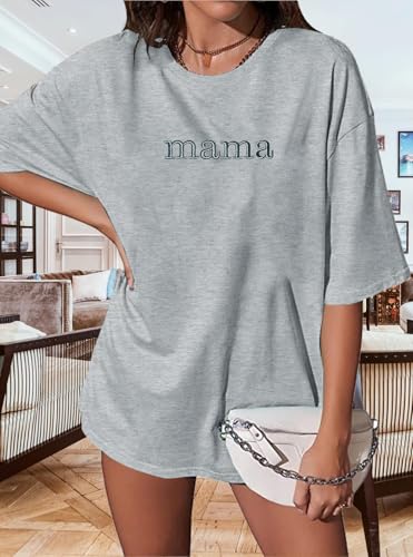 Mama Shirt Women Mama Embroidered Shirts Oversized T-Shirts Trendy Mom Short Sleeve Tee Tops2