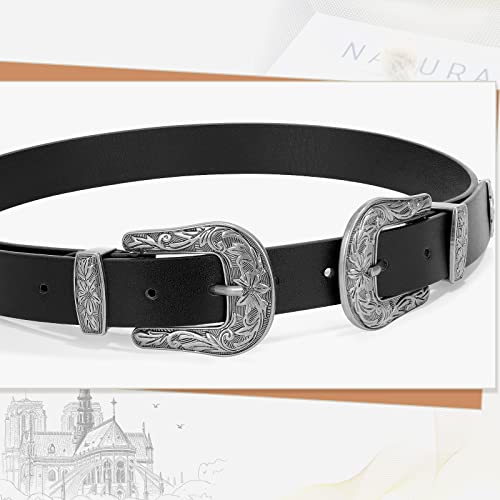 Women PU Faux Leather Belts Ladies Vintage Western Design Black Waist Belt for Pants Dresses3