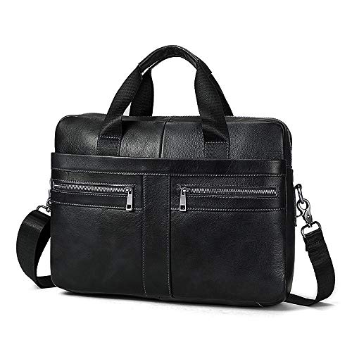 BAIGIO Men's 14/15.6 Inches Laptop Briefcase Genuine Leather Business Satchel Handbag Shoulder Tote Bag for Men and Women (Black)