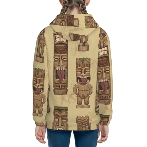 Wooden Tiki Idols Kids Pullover Hoodies Boys Sweatshirts Girls Athletic Clothes with Pocket4