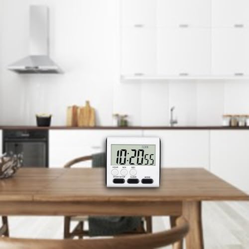 Pumixiy Temporizador digital de cocina con pantalla LCD grande, función de cuenta regresiva/arriba de 24 horas, alarma, soporte plegable, parte trasera magnética y soporte para colgar
