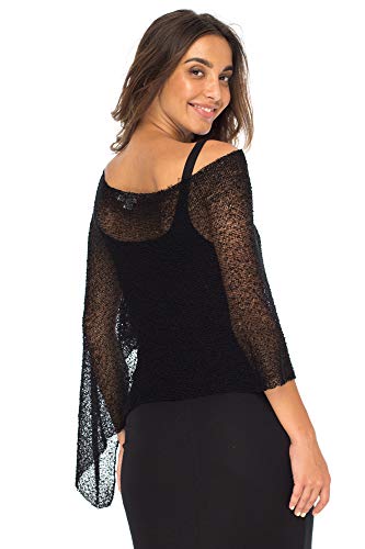 Back From Bali PONCHO-LITE-BLACK Womens Sheer Poncho Shrug Bolero, Lightweight Summer Shrug Pullover Sweater Black thumb #1