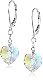 Sterling Silver Swarovski Elements Crystal Aurora Borealis Heart Shape Drop Earrings