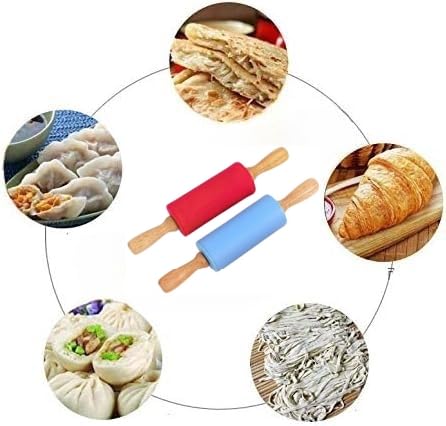 2 Pack Classic Small Rolling Pin for Kids,Wooden Handle Non Stick Silicone Rolling Pin for Dough Pizza, Pastry Kitchen - Image 4