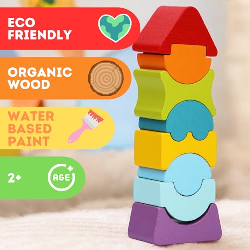 Image of CUBIKA Flexible Tower Wooden Toy- Montessori Puzzle for Toddlers Ages 3+- Size and Shape Sorting Kids Stacking Toy- FSC-Certified Wood, German Water-Based Paints, Travel-Friendly