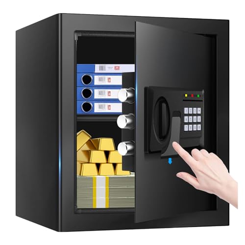 2.3 Cuft Fire Proof Safe for Home Documents Use, Small Home Safes Water and Fireproof with Digital Keypad and Spare Key, Removable Shelf, Steel Personal Fireproof Safety Box for Documents Cash, Money