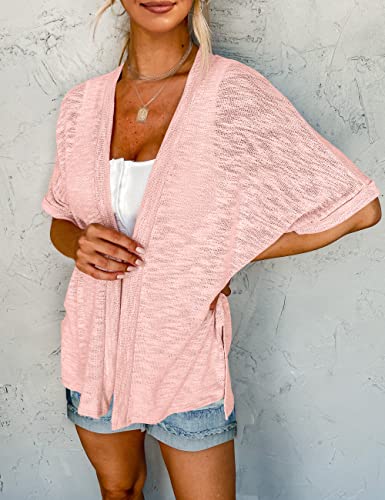 Image of MEROKEETY Women's 2026 Summer Lightweight Kimono Cardigan Short Sleeve Open Front Casual Loose Trendy Beach Cover Ups