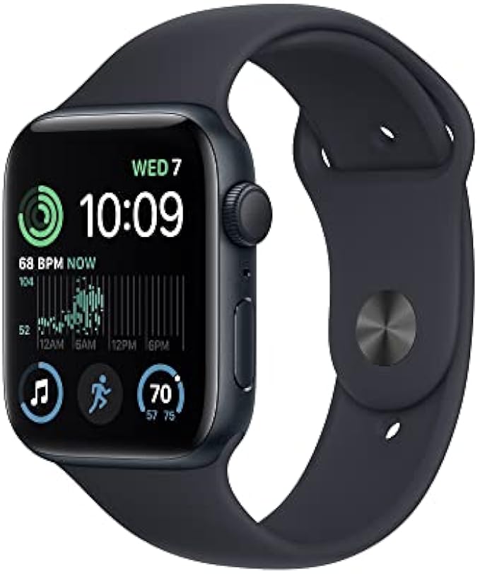 Apple Watch SE (2nd Gen) [GPS 44mm] Smart Watch w/Midnight Aluminum Case & Midnight Sport Band - S/M. Fitness & Sleep Tracker, Crash Detection, Heart Rate Monitor, Retina Display, Water Resistant