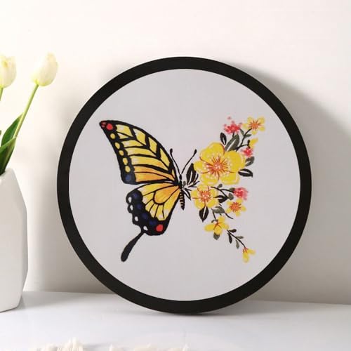 Image of Esffaci Embroidery Starter Kit for Adult Beginner with Butterfly Flower Pattern Hand Embroidery Set with Cloth Hoop Needle Threader Floss and Instruction