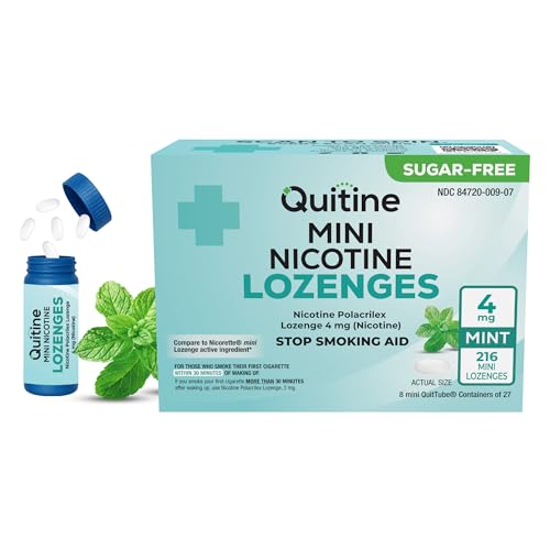 Quitine Mini Nicotine Lozenges 4mg Mint Flavor Stop Smoking Aid Relieve Nicotine Cravings with Effective Affordable NRT | Long-Lasting Flavor 216 Count Smoking Cessation that Works