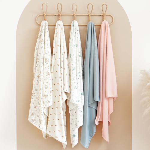 Image of Konssy Ribbed Knit Baby Blankets 2 Pack, Stretchy Lightweight Swaddle Blanket for Boys & Girls, Soft Cozy Receiving Wrap for Newborns, Infants, & Toddlers, 33x42 Inch