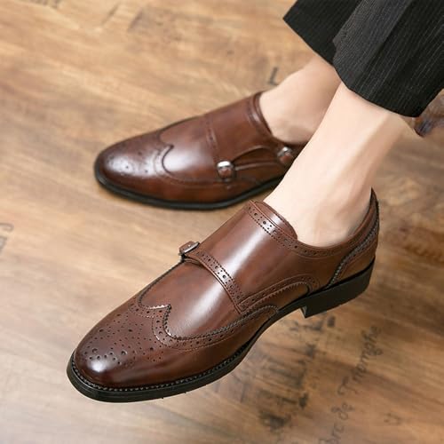 Oxford Shoes for Men Slip On Burnished Toe Monk Strap Vegan Leather Non Slip Anti-Slip Low Top Slip Resistant Working2