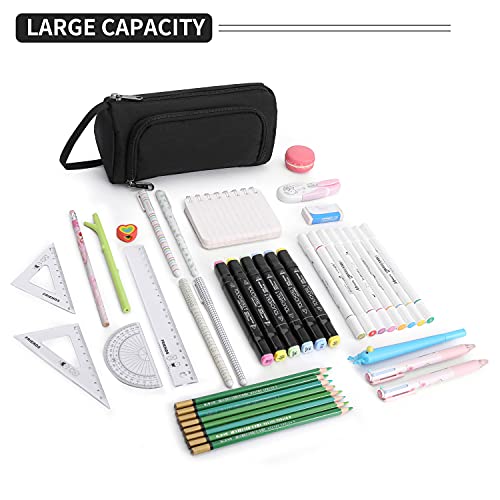 Della Gao Big Capacity Pencil Case, Multifunctional Pencil Pouch With Handheld Unisex Nylon Storage Pen Bag Roomy Office Stationery Organizer For Men And Women Adults - Black #TOP1