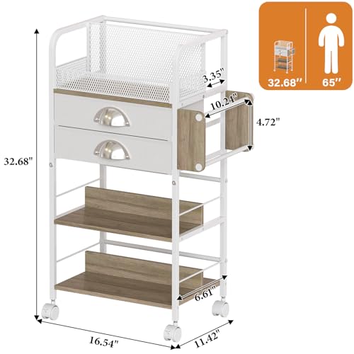 Image of Rolling Wrapping Paper Storage Cart Organizer White | 16.54x11.4x32.68 in, Christmas gift wrap storage, craft paper roll holder, vertical wrapping station, holiday organization