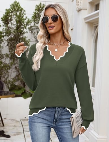 Image of Zeagoo Women's 2026 Fall V Neck Sweater Long Sleeve Lightweight Knit Tops