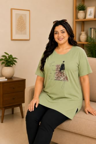 Image of In Love Women's Plus Size Longline T-Shirt with Side Pocket, 3 /4 Sleeve, Crew Neck